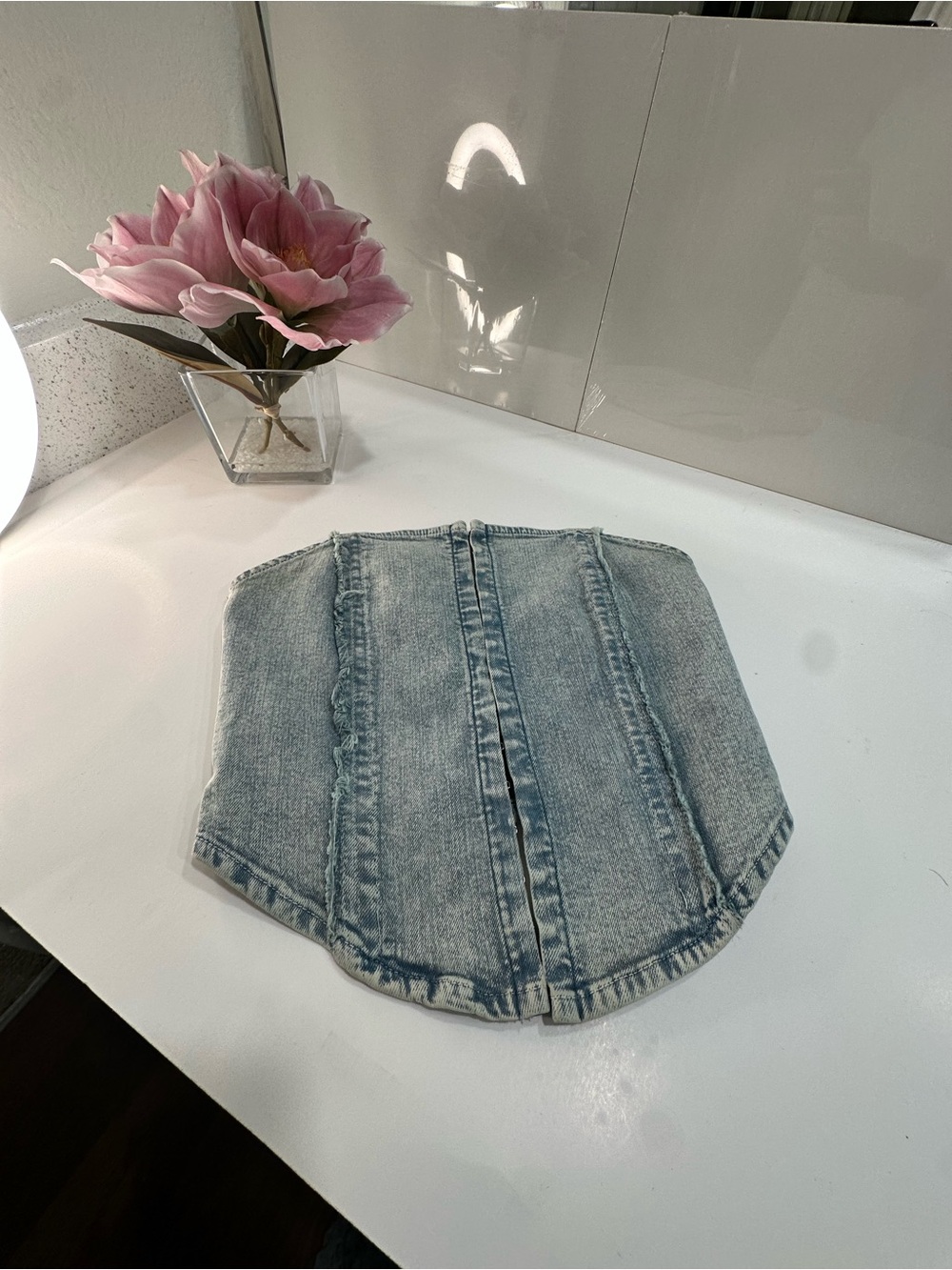 Denim Corset Top in Light Wash Blue